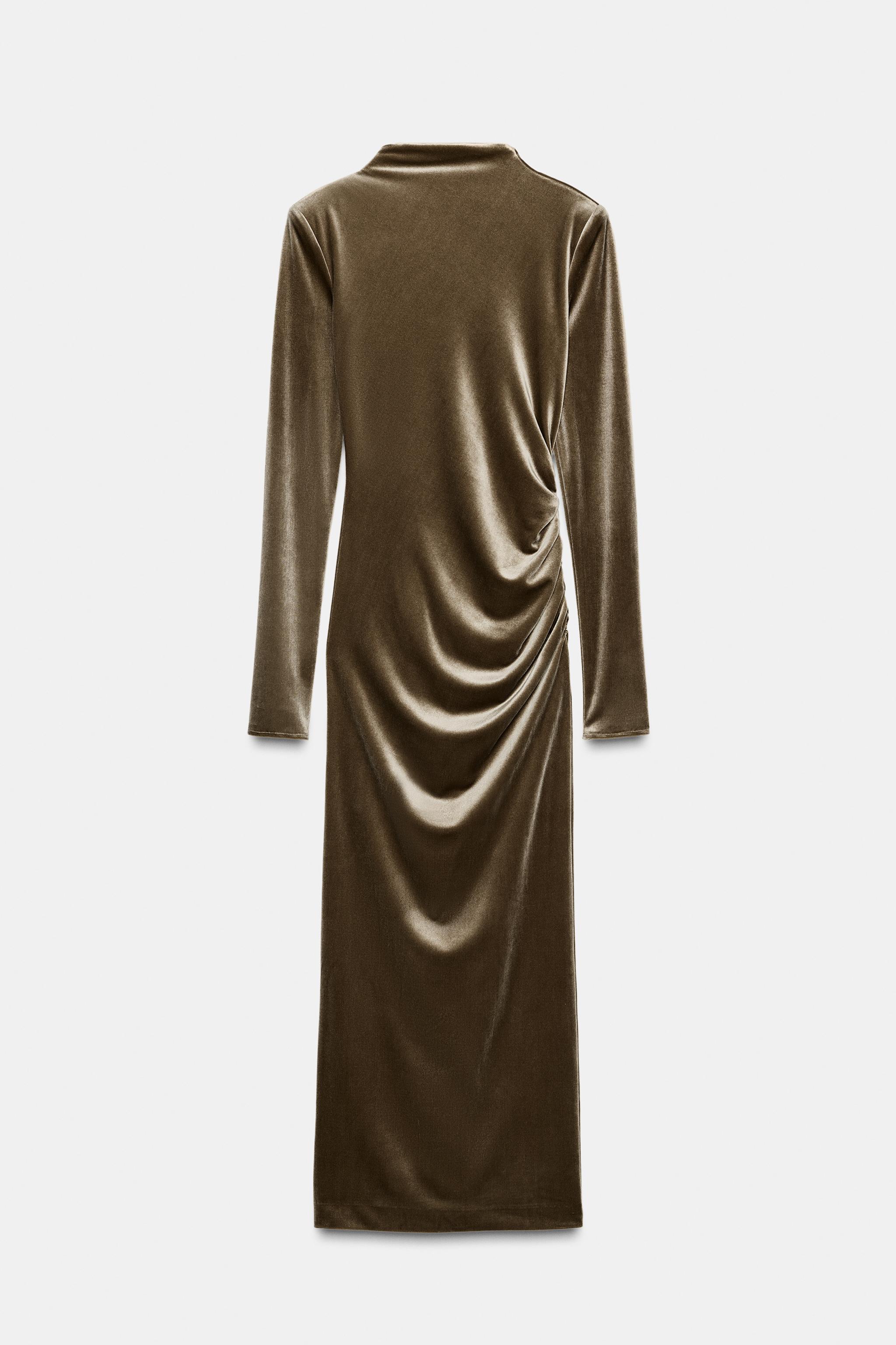 DRAPED VELVET DRESS WITH SHOULDER PADS